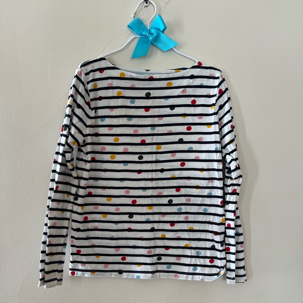 Cute Mini Boden long sleeve cotton tee shirt. Size 7-8. Stripes and Polka dots